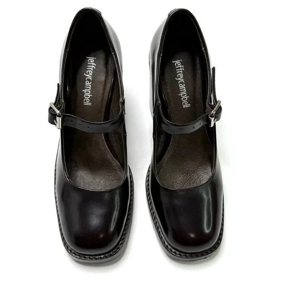 Jeffrey Campbell Mary Jane Heels Leather Mahogany Size 6 Pumps Buckle Strap - Picture 5 of 12